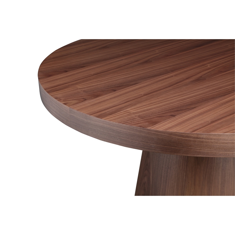 John 53 Inch Dining Table- Walnut Brown Round Wood Top- Padestal Base