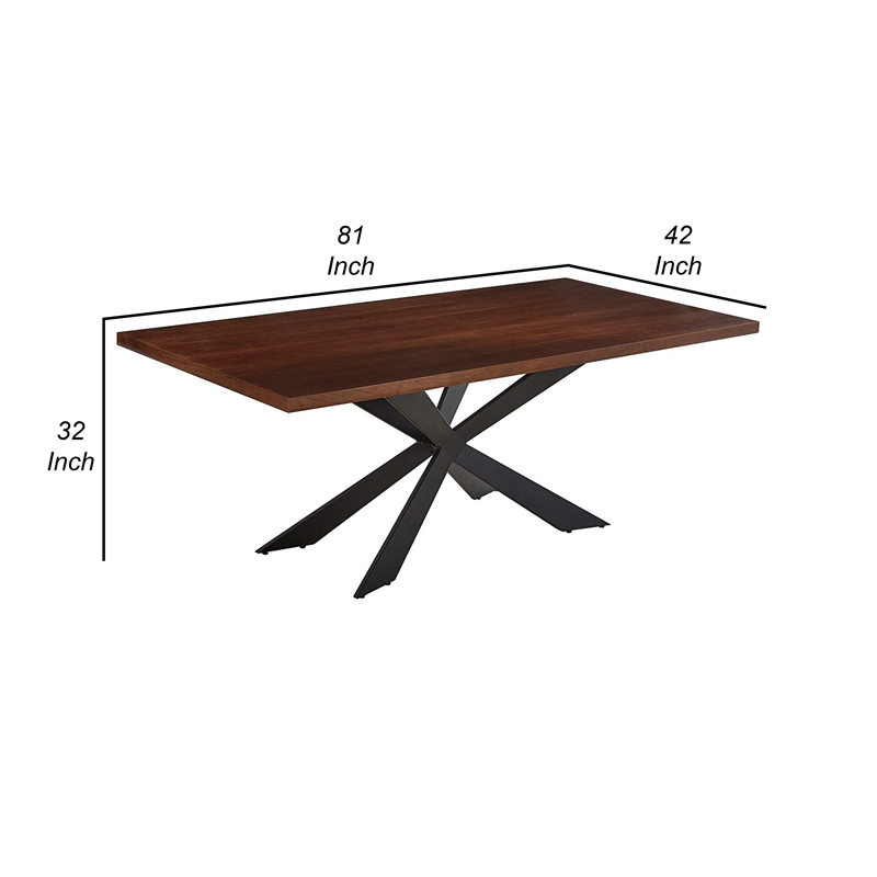 Ren 81 Inch Dining Table- Rectangular Top- Cross Base- Walnut Brown- Black