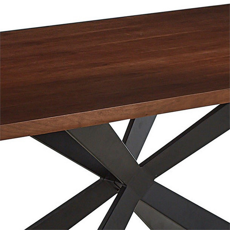 Ren 81 Inch Dining Table- Rectangular Top- Cross Base- Walnut Brown- Black