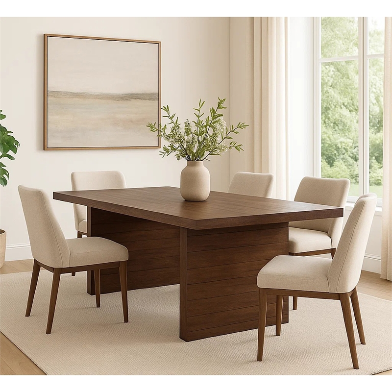 Wedy Dining Table- 86 Inch Rectangular Top- Dark Brown Wood Block Base