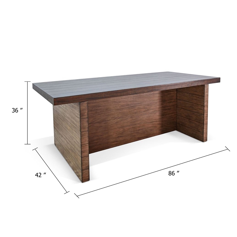 Wedy Dining Table- 86 Inch Rectangular Top- Dark Brown Wood Block Base