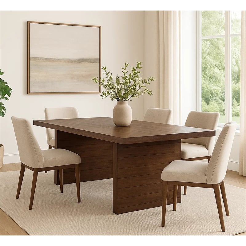 Wedy Dining Table- 86 Inch Rectangular Top- Dark Brown Wood Block Base