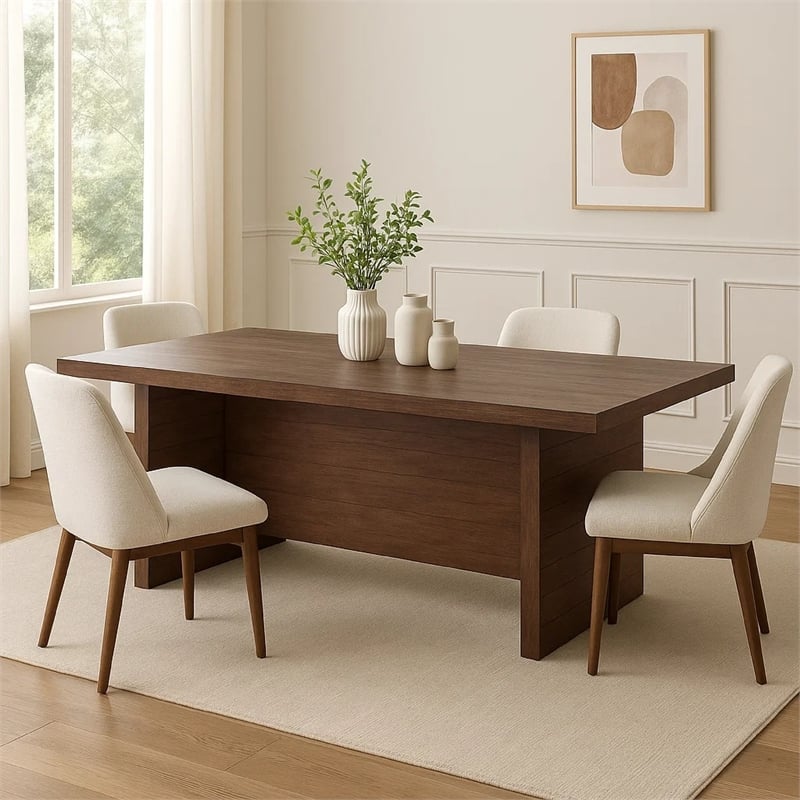 Wedy Dining Table- 86 Inch Rectangular Top- Dark Brown Wood Block Base