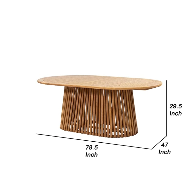 Lev Dining Table- 79 Inch Oval Top- Pedestal Base- Natural Brown Wood