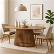 Lev Dining Table- 79 Inch Oval Top- Pedestal Base- Natural Brown Wood