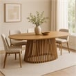 Lev Dining Table- 79 Inch Oval Top- Pedestal Base- Natural Brown Wood