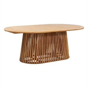 Lev Dining Table- 79 Inch Oval Top- Pedestal Base- Natural Brown Wood