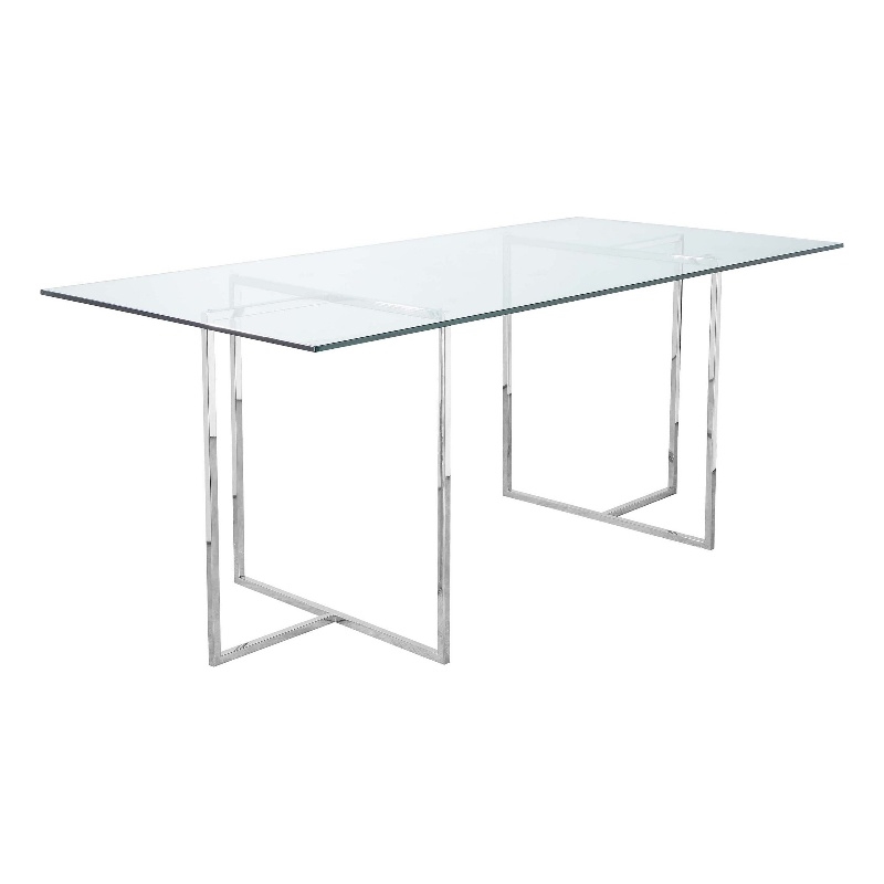 Nisa 71 Inch Dining Table- Tempered Glass Rectangular Top- Chrome Metal
