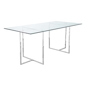 Nisa 71 Inch Dining Table- Tempered Glass Rectangular Top- Chrome Metal