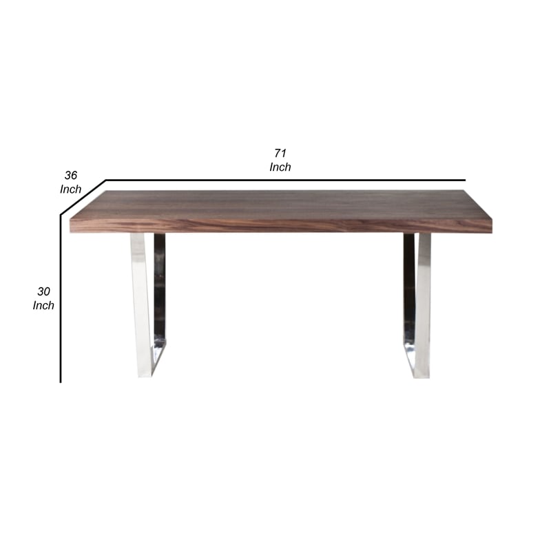 Ien 71 Inch Dining Table- Rectangular Top- Open Metal Panel- Walnut Brown