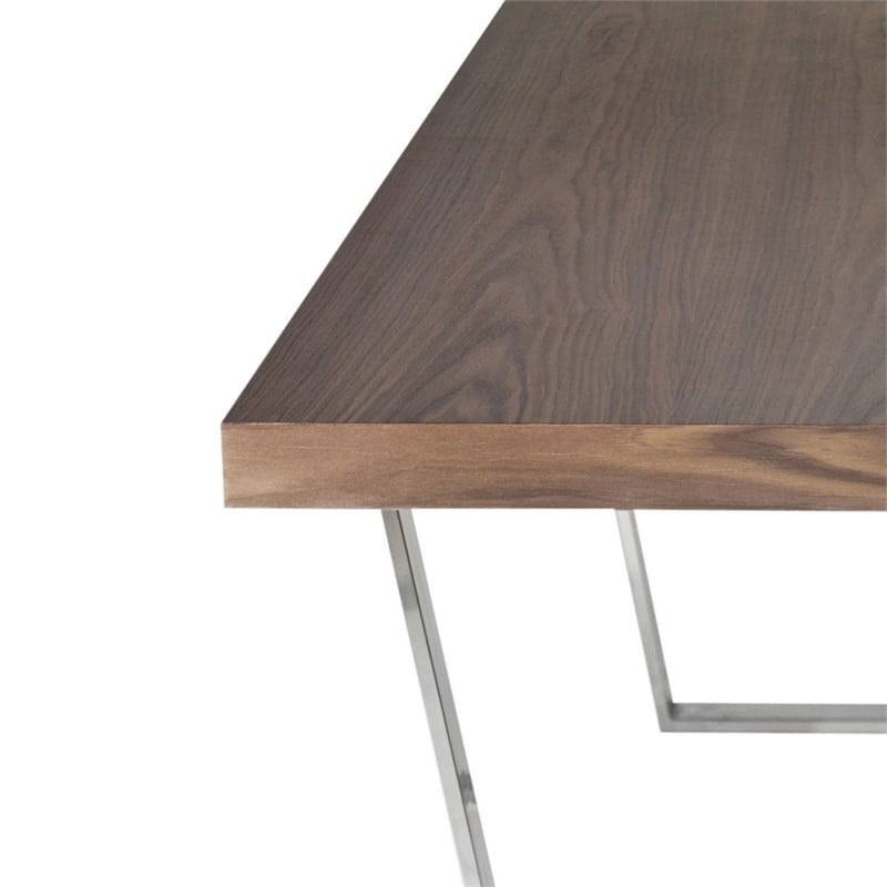 Ien 71 Inch Dining Table- Rectangular Top- Open Metal Panel- Walnut Brown