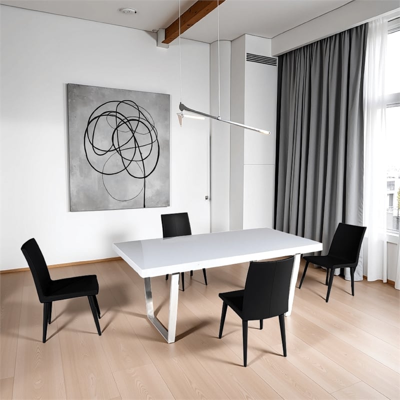 Ien 71 Inch Dining Table- Rectangular Top- Open Metal Panel- White Lacquer