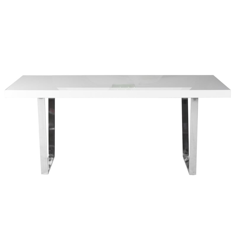 Ien 71 Inch Dining Table- Rectangular Top- Open Metal Panel- White Lacquer