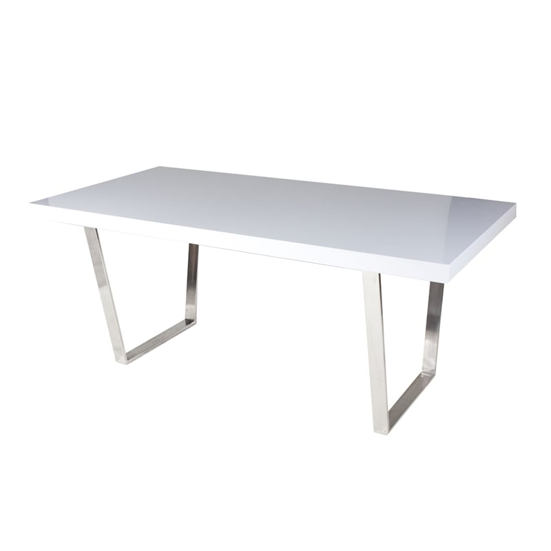 Ien 71 Inch Dining Table- Rectangular Top- Open Metal Panel- White Lacquer