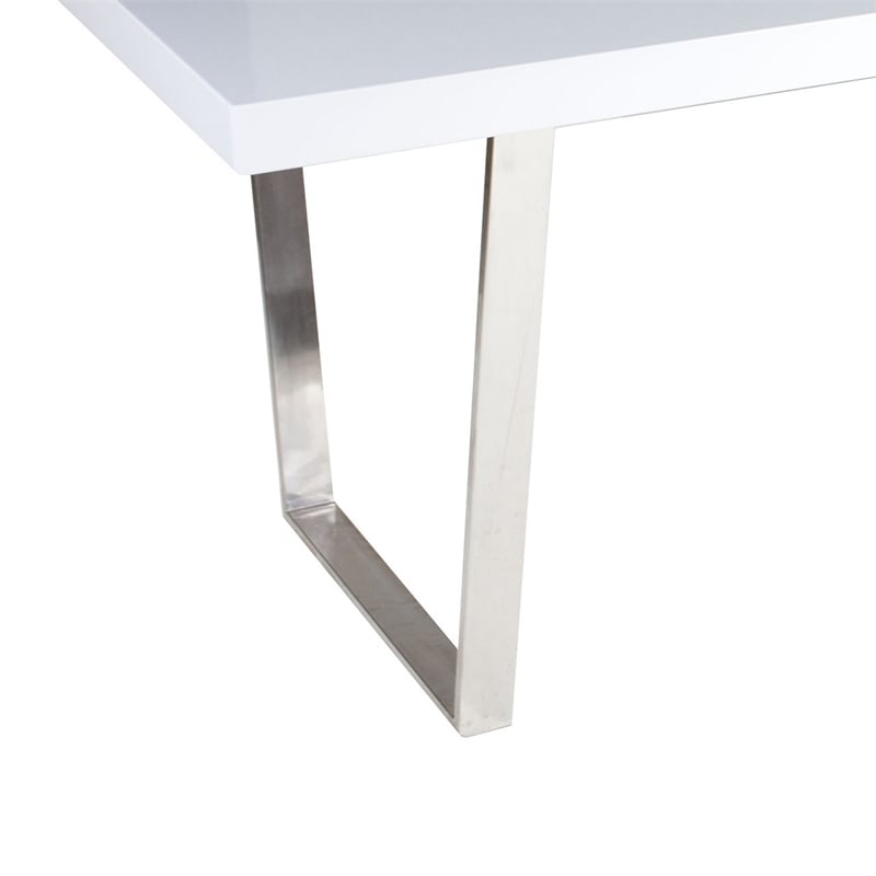 Ien 71 Inch Dining Table- Rectangular Top- Open Metal Panel- White Lacquer