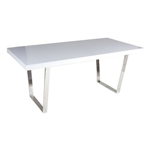 Ien 71 Inch Dining Table- Rectangular Top- Open Metal Panel- White Lacquer