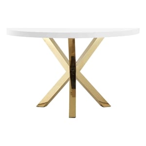 Emi 47 Inch Dining Table- Round White Lacquer Top- X Twisted Gold Legs