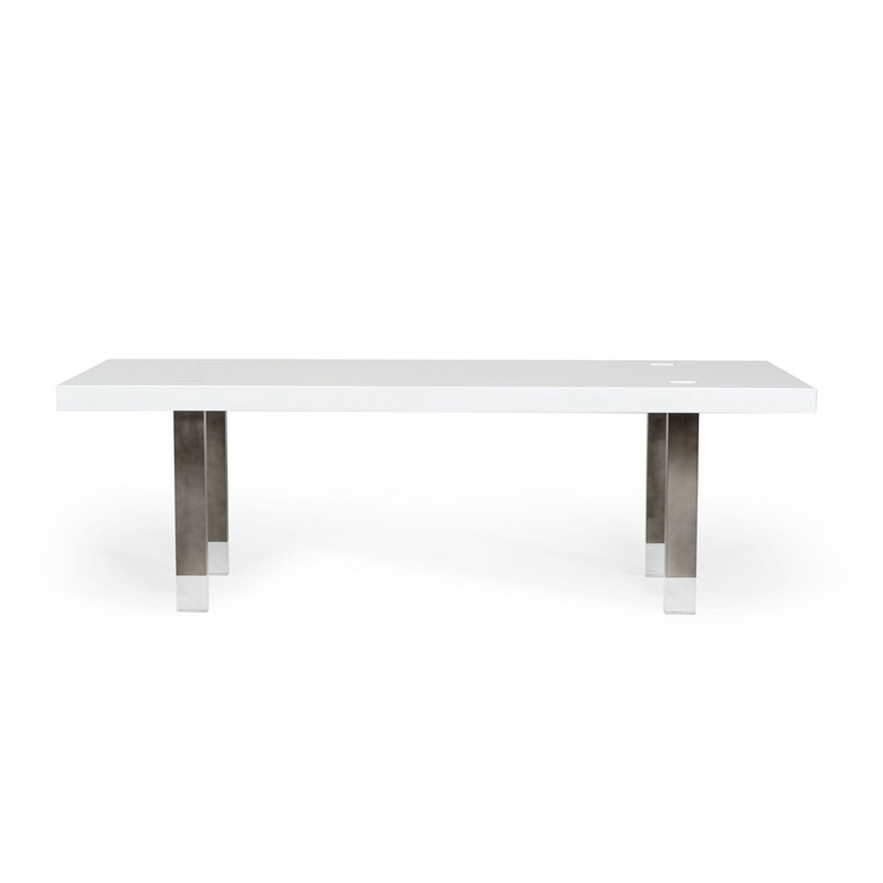 Cid Joe 95 Inch Dining Table- Rectangular- Metal- High Gloss White Finish