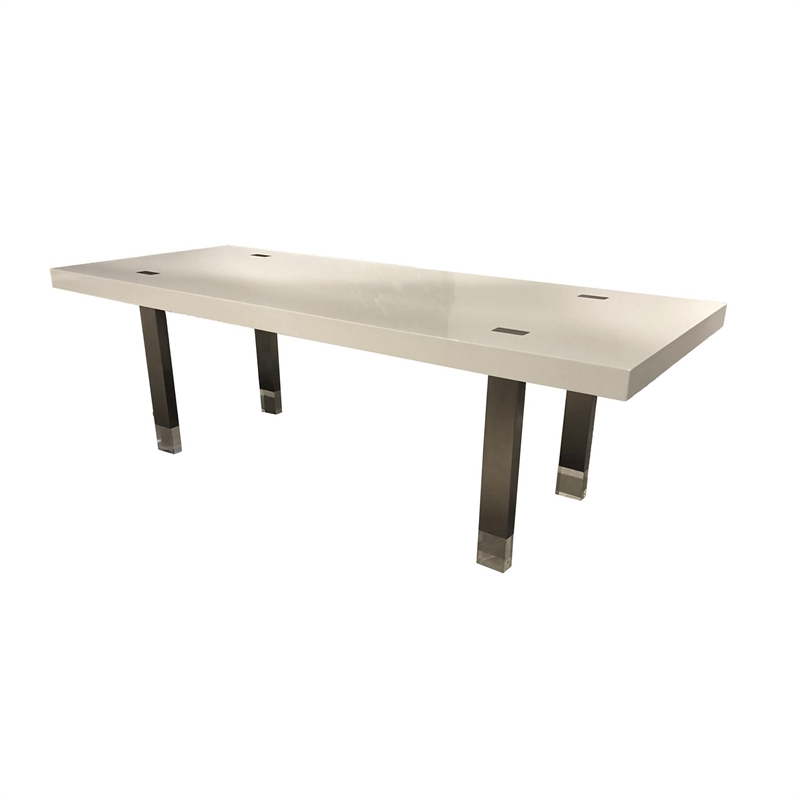 Cid Joe 95 Inch Dining Table- Rectangular- Metal- High Gloss White Finish