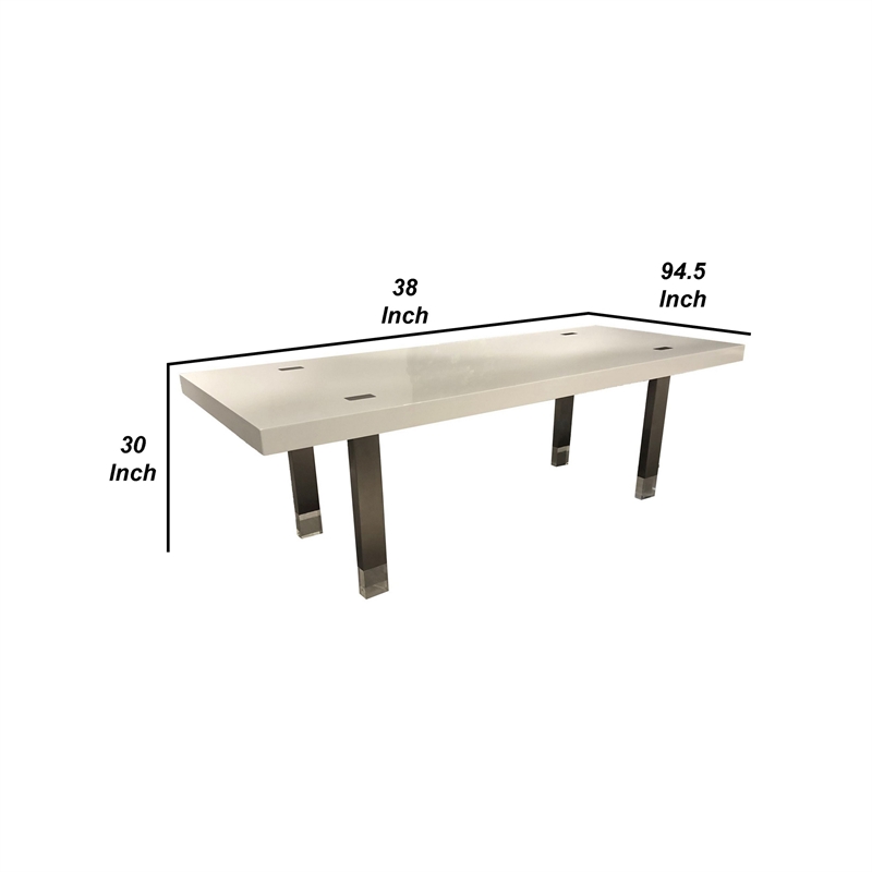 Cid Joe 95 Inch Dining Table- Rectangular- Metal- High Gloss White Finish