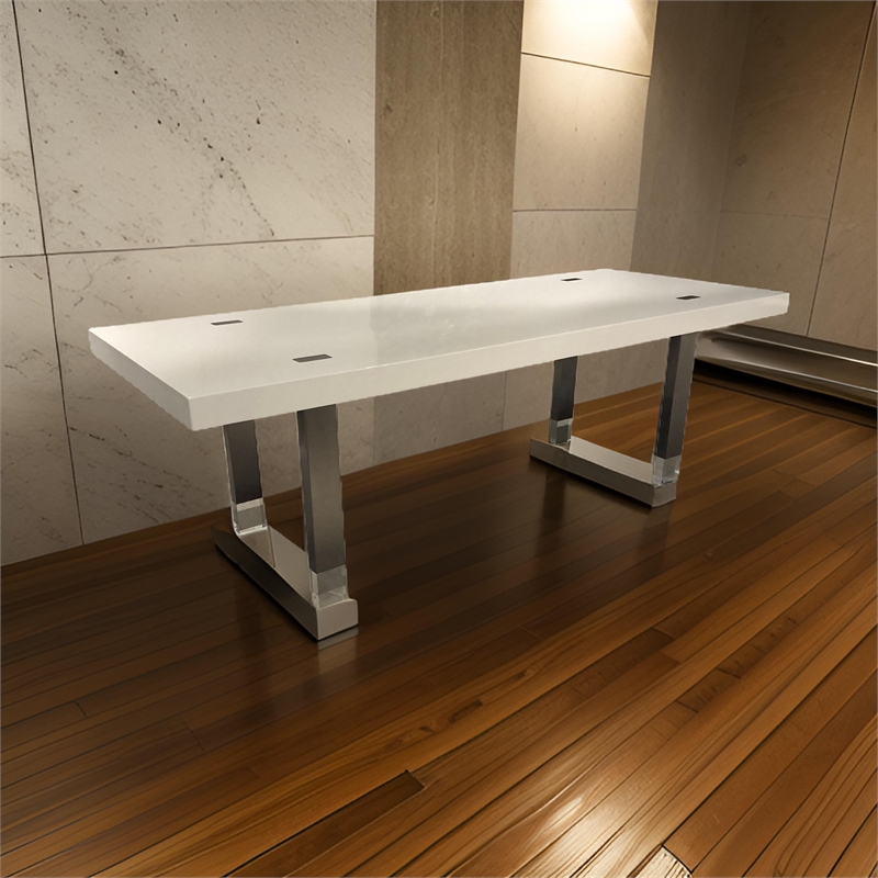 Cid Joe 95 Inch Dining Table- Rectangular- Metal- High Gloss White Finish