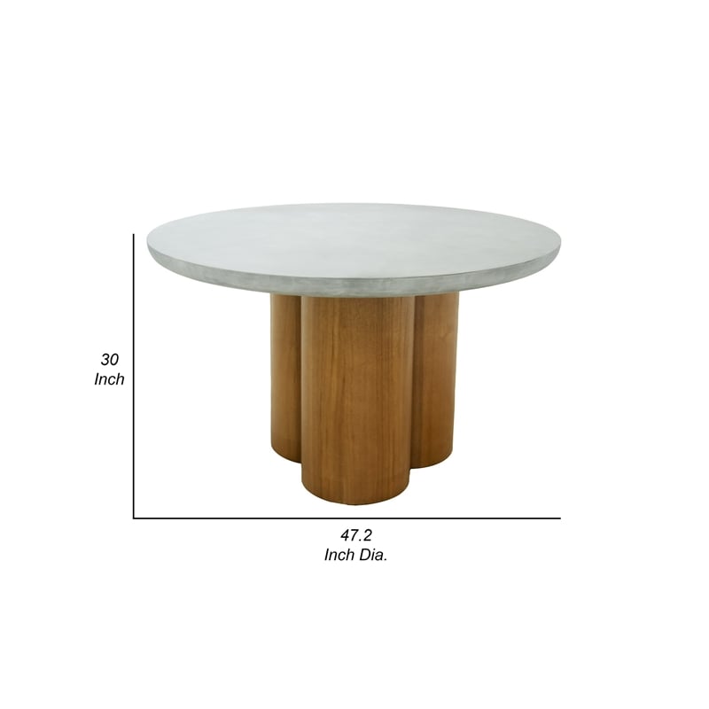 Cid Ziv 47 Inch Dining Table- Gray Faux Concrete Round Top- 3 Pillar Base