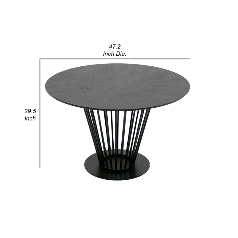 47 Inch Dining Table- Round Top- Modern Black Iron Metal Pedestal Base