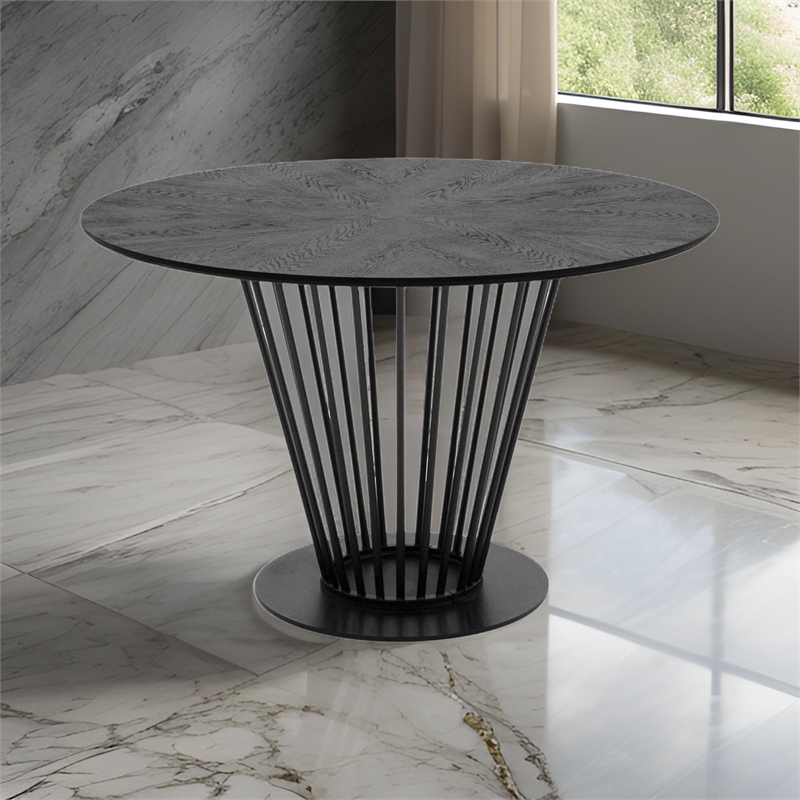 47 Inch Dining Table- Round Top- Modern Black Iron Metal Pedestal Base