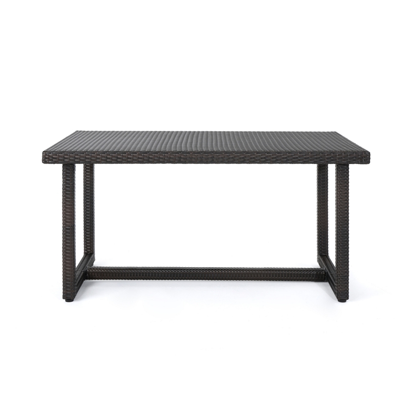 Sanie Outdoor Dining Table- 59 Inch Top- Iron Frame- Brown Resin Wicker