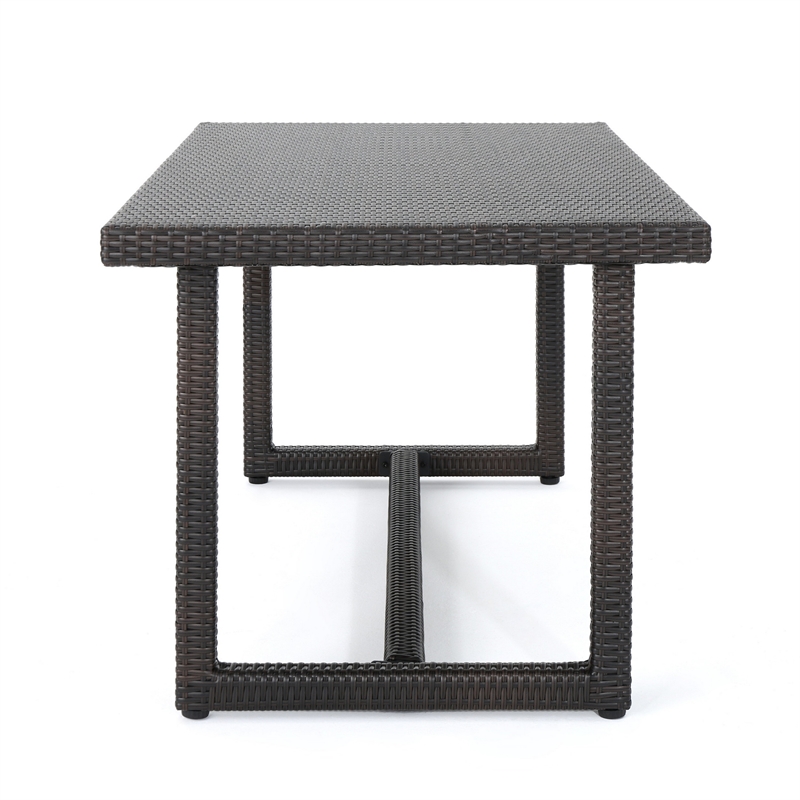 Sanie Outdoor Dining Table- 59 Inch Top- Iron Frame- Brown Resin Wicker