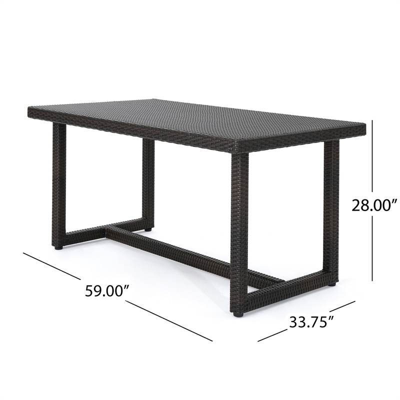 Sanie Outdoor Dining Table- 59 Inch Top- Iron Frame- Brown Resin Wicker