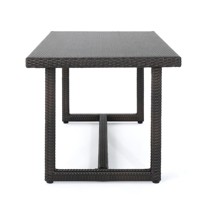 Sanie Outdoor Dining Table- 59 Inch Top- Iron Frame- Brown Resin Wicker