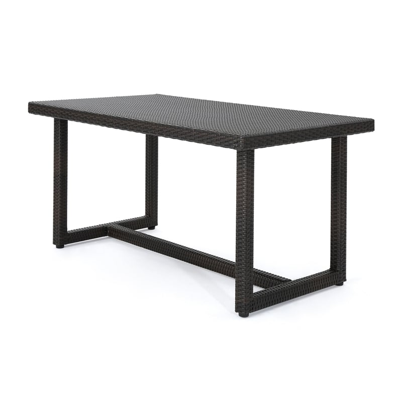 Sanie Outdoor Dining Table- 59 Inch Top- Iron Frame- Brown Resin Wicker