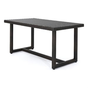 Sanie Outdoor Dining Table- 59 Inch Top- Iron Frame- Brown Resin Wicker