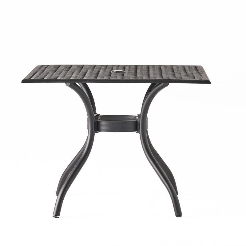 Cay Outdoor Dining Table- 40 Inch Square Top- Black Lattice Metal Design