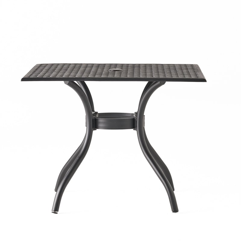 Cay Outdoor Dining Table- 40 Inch Square Top- Black Lattice Metal Design