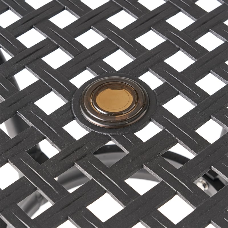 Cay Outdoor Dining Table- 40 Inch Square Top- Black Lattice Metal Design