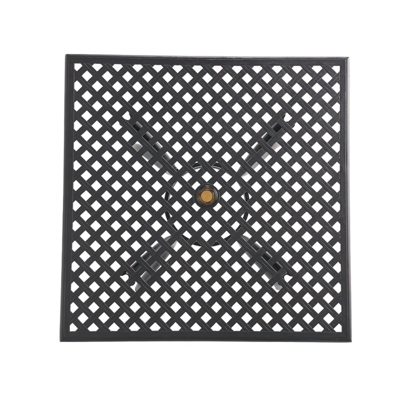 Cay Outdoor Dining Table- 40 Inch Square Top- Black Lattice Metal Design