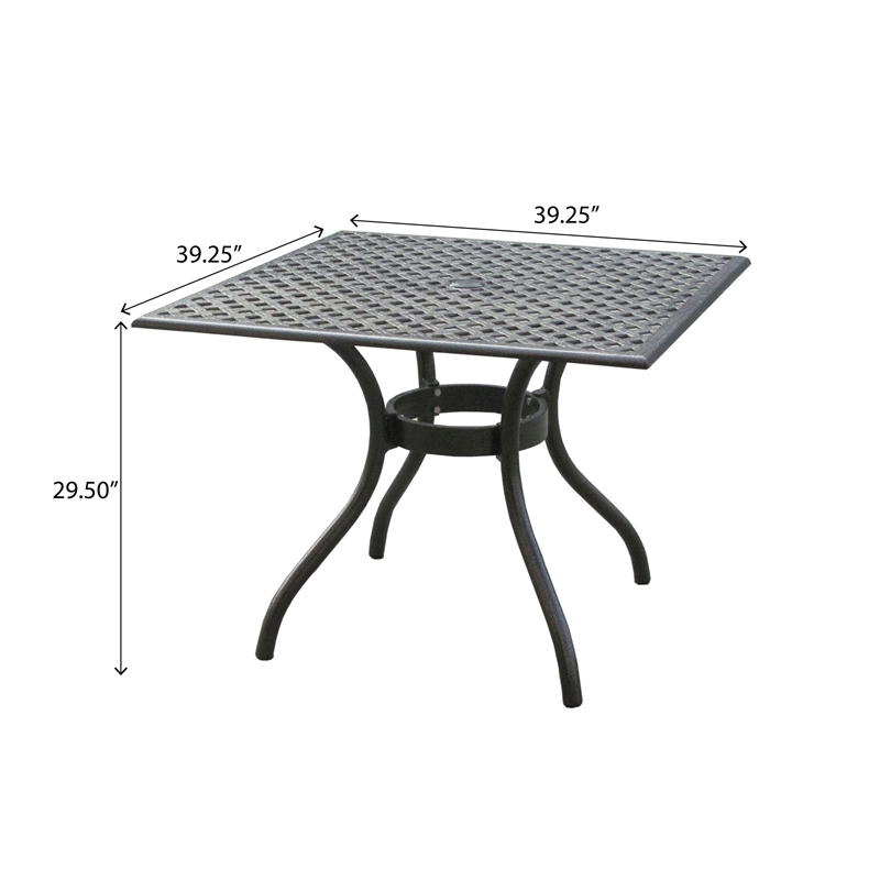 Cay Outdoor Dining Table- 40 Inch Square Top- Black Lattice Metal Design