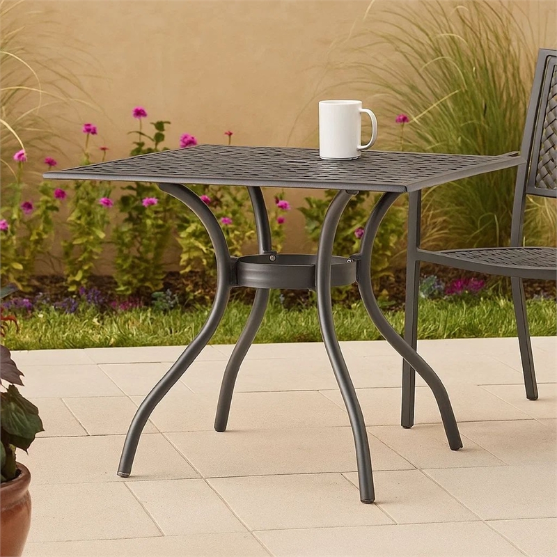 Cay Outdoor Dining Table- 40 Inch Square Top- Black Lattice Metal Design
