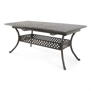 Dining Table- 64-82 Inch Extendable Acacia Wood Top- Aluminium- Dark Brown