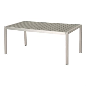 Eoin Outdoor Dining Table- Rectangular 71 Inch Gray Faux Wood- Metal Frame