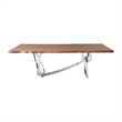 Ady Dining Table- 43x95 Walnut Top- Modern Chrome Steel Abstract Base