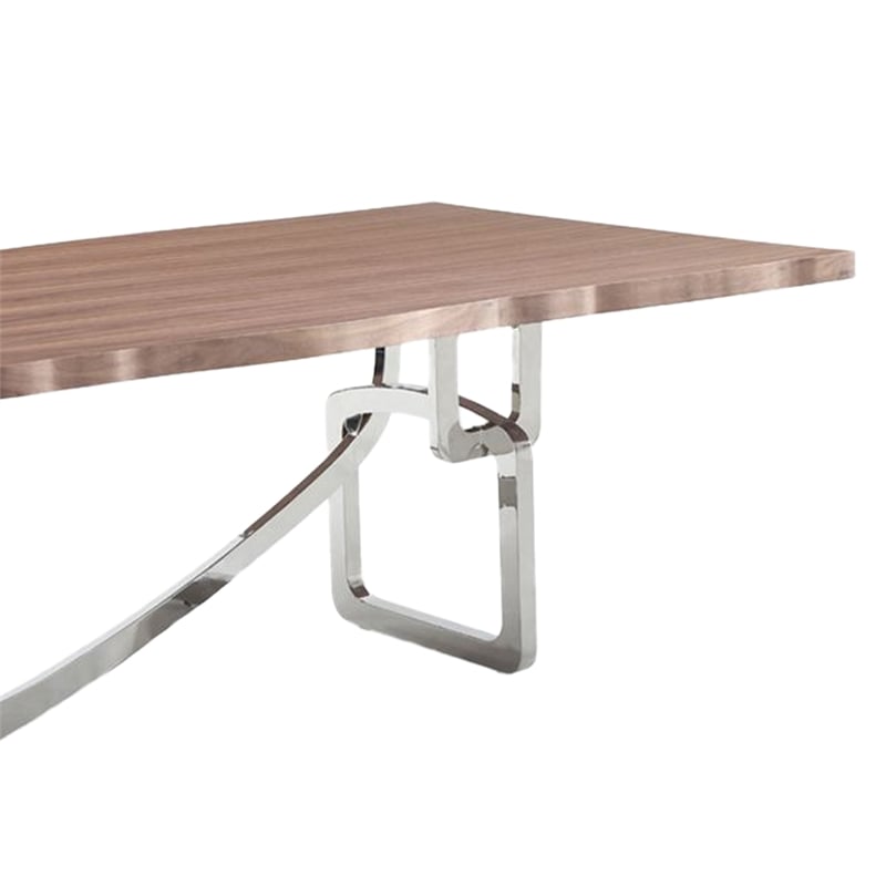 Ady Dining Table- 43x95 Walnut Top- Modern Chrome Steel Abstract Base