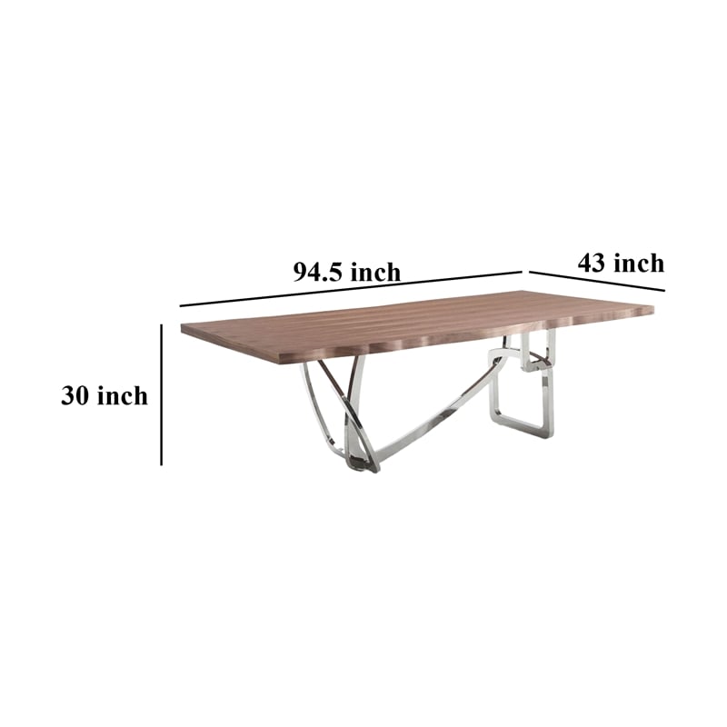 Ady Dining Table- 43x95 Walnut Top- Modern Chrome Steel Abstract Base