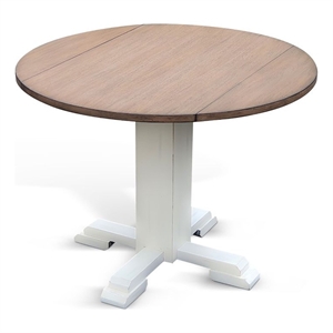 Lemy Round Dining Table w Drop Leaves- 40 Inch Dark Brown Top- White