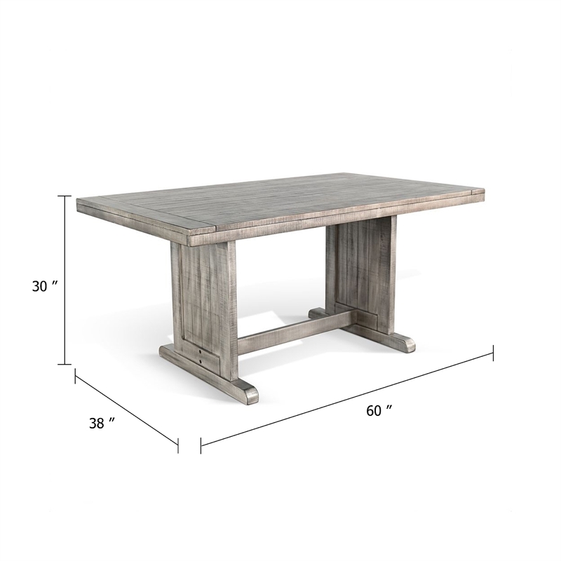 Zeka Dining Table- 60 Inch Top- Double Pedestal- Gray Solid Wood