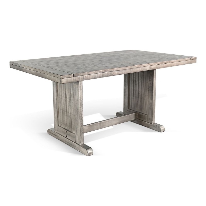 Zeka Dining Table- 60 Inch Top- Double Pedestal- Gray Solid Wood