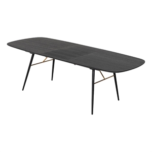 Belo Dining Table- Extendable 71-91 Inch Curved Top- Black Oak- Gold