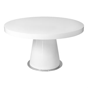 John Dining Table- 53 Inch Round Top- Modern Cone Base- White- Steel